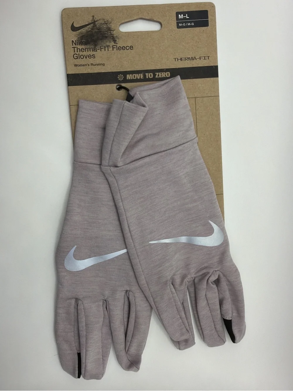 NWT Nike Therma Fit Running Fleece Gloves Gray Beige Touch Screen Womens M/L